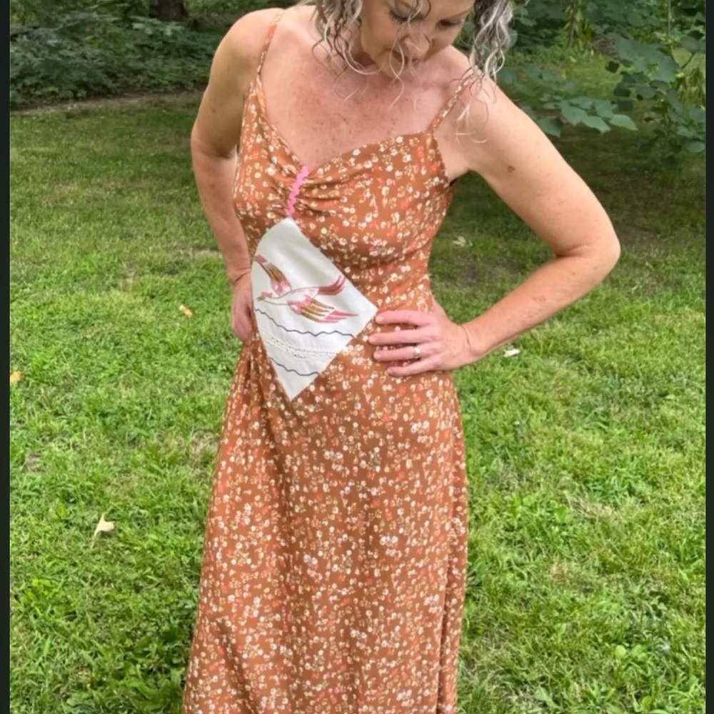 Handmade Vintage Print Bias Cut Slip Maxi Dress